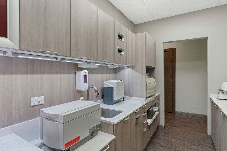Dental clinic sterilization area and cabinetry